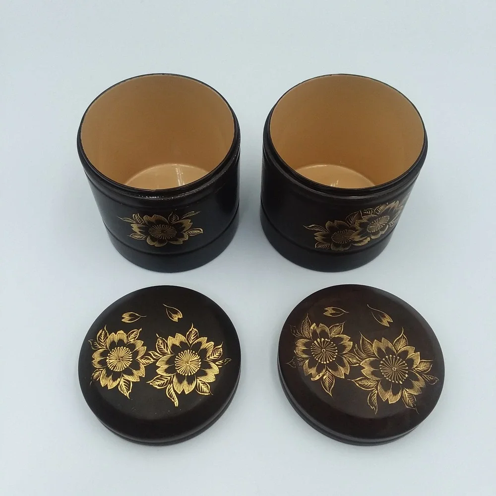 Vintage Maruni Lacquerware Set 2‎ Canisters 3 Bowls Floral Design Occupied Japan